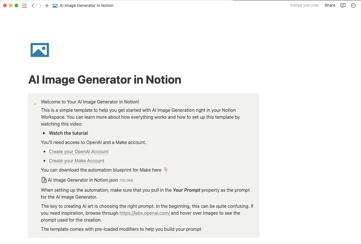Notion 템플릿의 AI 이미지 생성기