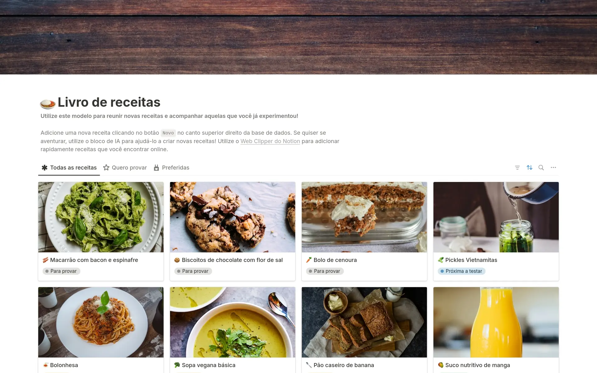 Captura de tela da coleção Sua caixa de receitas por Notion