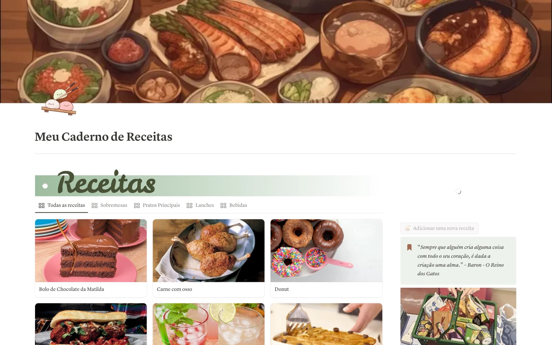 Captura de tela da coleção Sua caixa de receitas por Notion